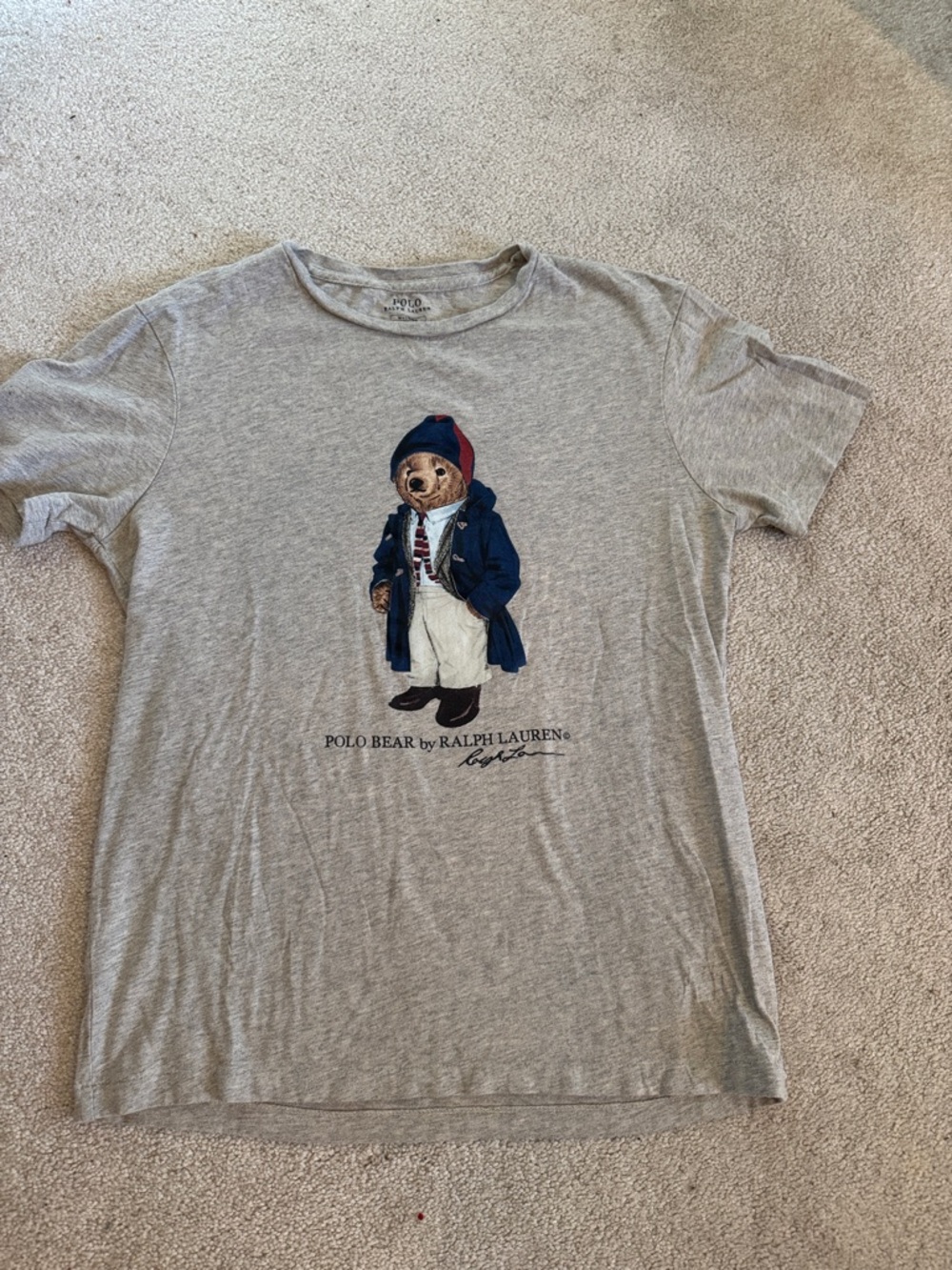 Ralph Lauren Grey Polo Bear Graphic Tee with Navy Accents